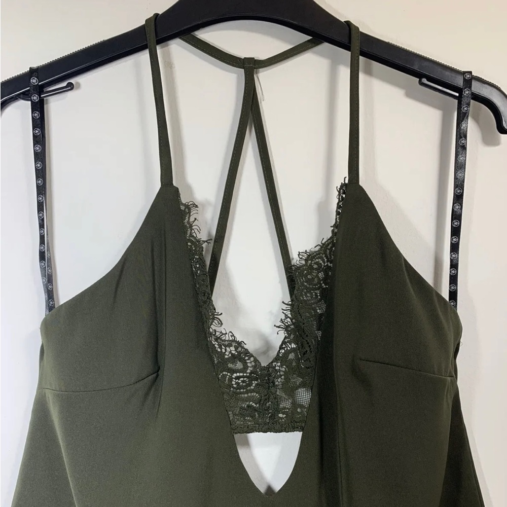 Missguided Cami Top With Lace Bralet Dark Green Khaki Strappy Sleeveless UK 8 - Picture 6 of 13